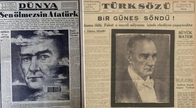 10 Kasım matemi gazetelerin tarihi manşetlerinde