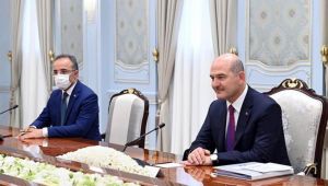 Bakan Soylu Özbekistan Cumhurbaşkanı Mirziyoyev ile görüştü
